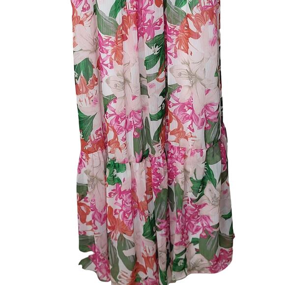 Cece Halter Maxi Pink Floral Dress with Tired Flounce Skirt Size 24W NWT - Picture 4 of 13